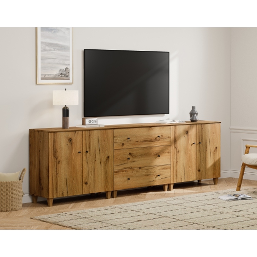 WAMPAT TV Stand for 100+ Inch TVs,3-in-1 Modern Entertainment Center with 4 Doors and 3 Drawers,106" Wooden Media Console Table with Compartments for