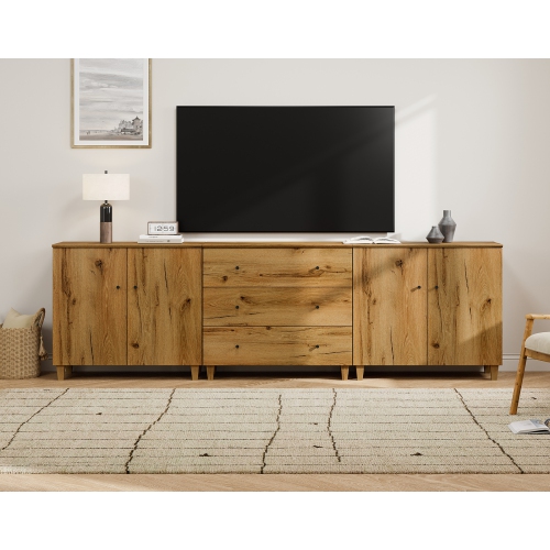 WAMPAT TV Stand for 100+ Inch TVs,3-in-1 Modern Entertainment Center with 4 Doors and 3 Drawers,106" Wooden Media Console Table with Compartments for