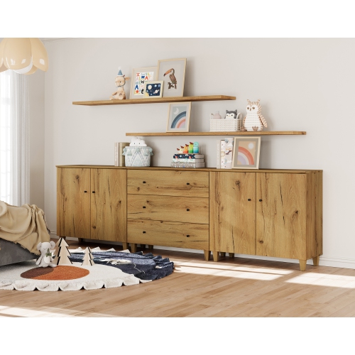 WAMPAT TV Stand for 100+ Inch TVs,3-in-1 Modern Entertainment Center with 4 Doors and 3 Drawers,106" Wooden Media Console Table with Compartments for