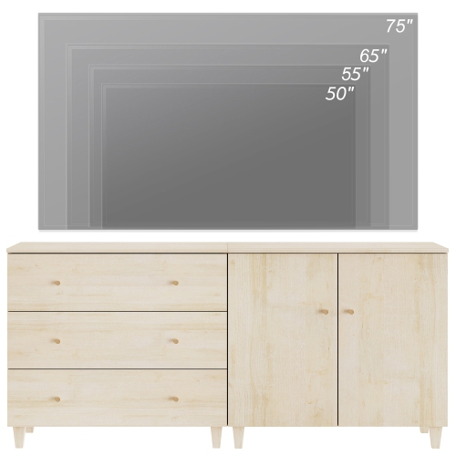Meuble WAMPAT pour téléviseur jusqu'à 75 po, centre de divertissement moderne 2-en-1 avec 2 portes et 3 tiroirs, console multimédia en bois de