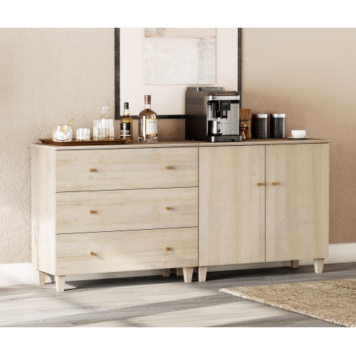 Meuble WAMPAT pour téléviseur jusqu'à 75 po, centre de divertissement moderne 2-en-1 avec 2 portes et 3 tiroirs, console multimédia en bois de