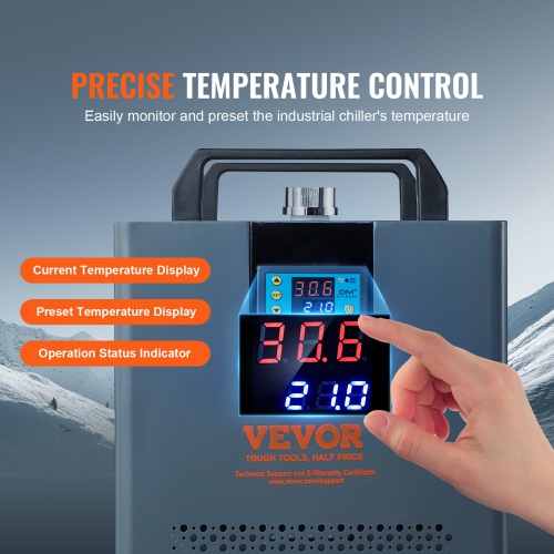 VEVOR KH-6000 Industrial Water Chiller, 200W Industrial Water Cooler Cooling System with Compressor 12 L Water Tank Capacity 7.8 L/min Max Flow Rate,