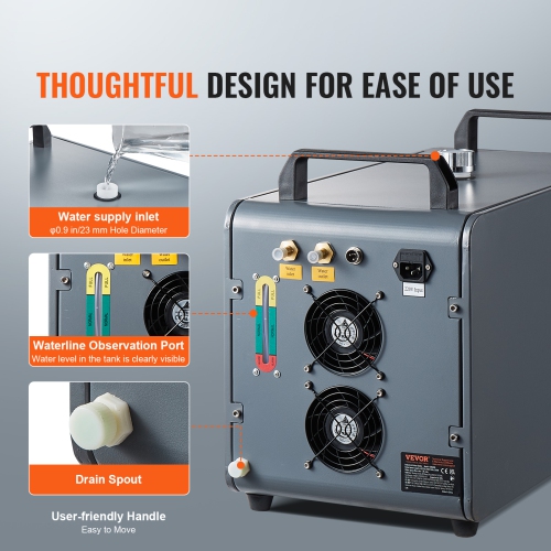 VEVOR KH-6000 Industrial Water Chiller, 200W Industrial Water Cooler Cooling System with Compressor 12 L Water Tank Capacity 7.8 L/min Max Flow Rate,