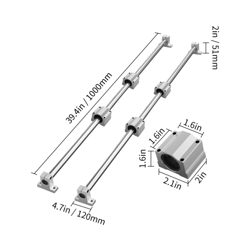 VEVOR SFC20 1000mm Linear Guide Rail Set, 2 PCS 39.4 in/1000 mm SFC20 Guide Rails 4 PCS SC20 Slide Blocks 4 PCS Rail Supports, Linear Rails and