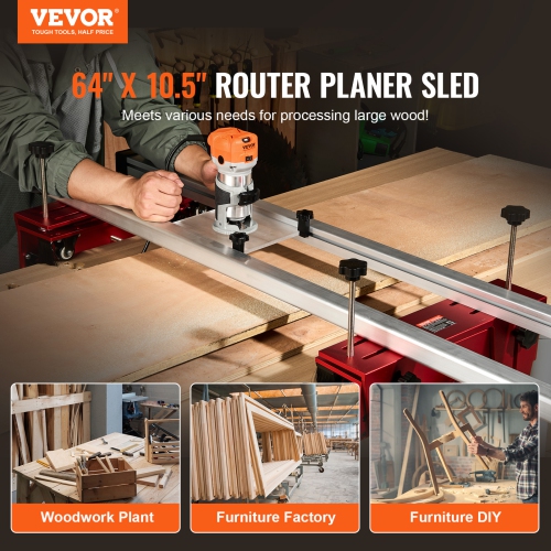 VEVOR 64 inches Router Sled, Portable and Easy to Adjust Slab Flattening Jig, DIY Woodworking Router Sled for Flattening Slabs, Slab Guide Jig