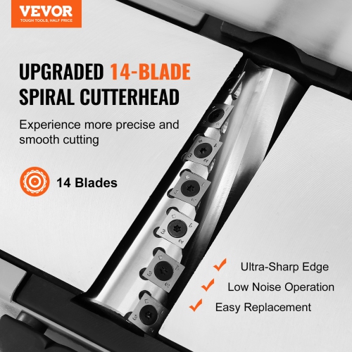 VEVOR 6 in Spiral Benchtop Jointer, 1.5HP 10000 RPM Bench Top Wood Jointer, with 14-Blade Spiral Cutterhead 0-1/8'' Adjustable Depth 6.1x27.6''