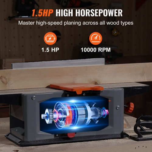 VEVOR 6 in Spiral Benchtop Jointer, 1.5HP 10000 RPM Bench Top Wood Jointer, with 14-Blade Spiral Cutterhead 0-1/8'' Adjustable Depth 6.1x27.6''