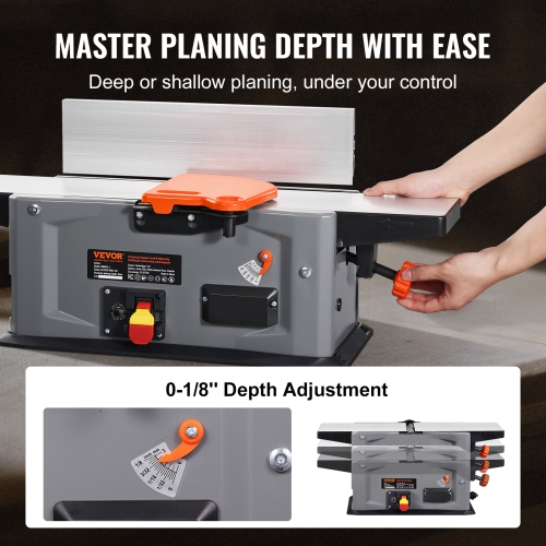 VEVOR 6 in Spiral Benchtop Jointer, 1.5HP 10000 RPM Bench Top Wood Jointer, with 14-Blade Spiral Cutterhead 0-1/8'' Adjustable Depth 6.1x27.6''