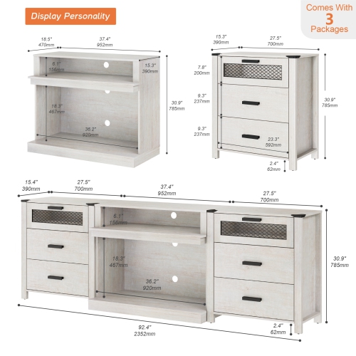 WAMPAT Farmhouse TV Stand Set for 100 inch TV,6 Drawer Entertainment Center with Storage and Open Shelves,Wood Media TV Console Table for Living and