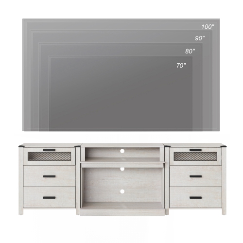 WAMPAT Farmhouse TV Stand Set for 100 inch TV,6 Drawer Entertainment Center with Storage and Open Shelves,Wood Media TV Console Table for Living and