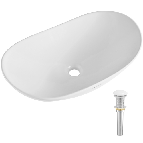 VEVOR 23.3" x 14.2" Oval Vessel Sink, Bathroom Vessel Sink Bowl Countertop, White Ceramic Bathroom Sinks Above Counter, Bowl Sink with Modern Style,