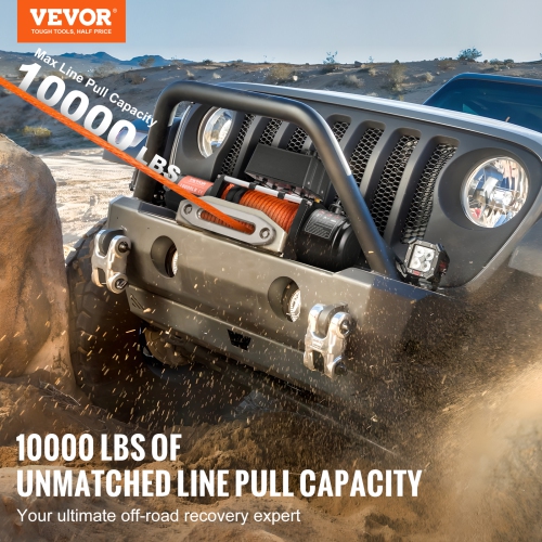 VEVOR 10,000 lb Electric Winch, 12V DC Truck Winch with Φ7/20 in x 65 ft Synthetic Rope Aluminum Fairlead Wireless & Wired Remote Control, IP55