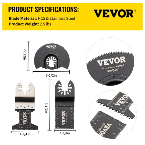 VEVOR 50 PCS Oscillating Saw Blades, Quick Release Multitool Blades Kit, HCS Tool Blades for Wood Plastic Metal Nails Bolts, Compatible with Dewalt
