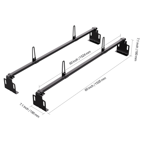 VEVOR 60" Trailer Ladder Rack, 2 Crossbars Ladder Roof Rack, Heavy-duty Steel Van Roof Ladder Rack, 500 lbs Capacity Van Ladder Rack, Fit for