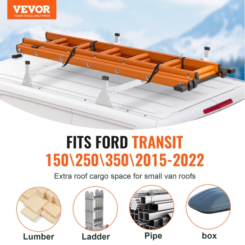 VEVOR 54" Trailer Ladder Rack, 2 Crossbars Ladder Roof Rack,Steel Van Roof Ladder Rack, 600 lbs Capacity Van Ladder Rack with Straps, Fit for Ford