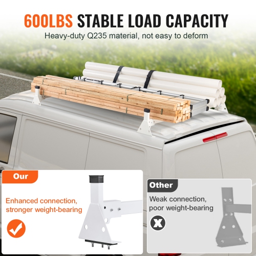 VEVOR 54" Trailer Ladder Rack, 2 Crossbars Ladder Roof Rack,Steel Van Roof Ladder Rack, 600 lbs Capacity Van Ladder Rack with Straps, Fit for Ford