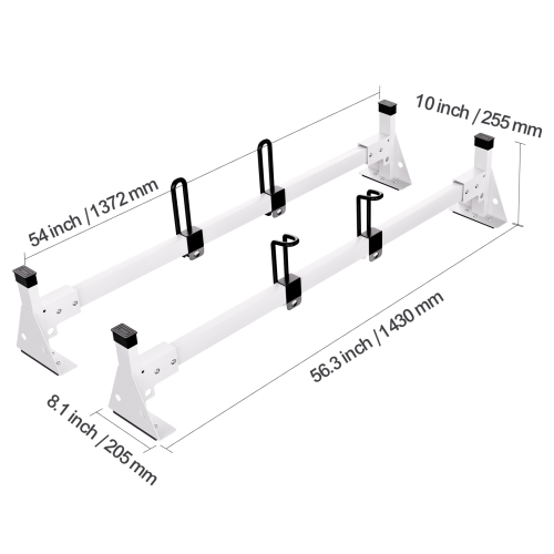 VEVOR 54" Trailer Ladder Rack, 2 Crossbars Ladder Roof Rack,Steel Van Roof Ladder Rack, 600 lbs Capacity Van Ladder Rack with Straps, Fit for Ford
