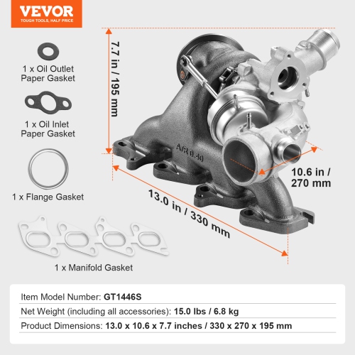 VEVOR 2011-2015 Turbo Turbocharger Chevy Chevrolet Cruze with Gasket Kit, Sonic 2012-2020 & Trax 2013-2021 & Buick Encore 2013-2021 Turbo Charger
