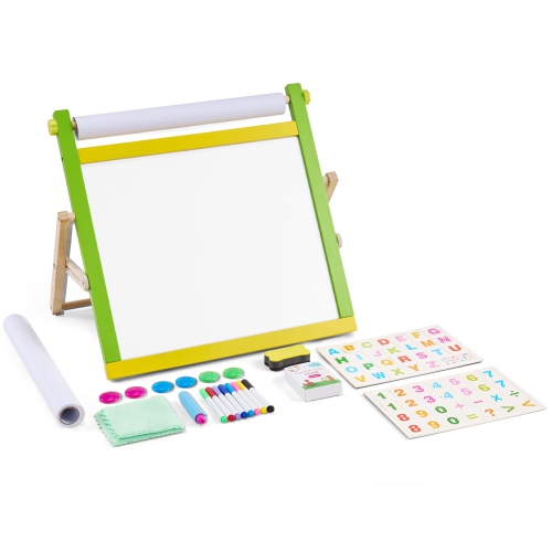 VEVOR 3-in-1 Tabletop Art Easel for Kids, Wooden Double-Sided Kid's Art Easel with Magnetic Whiteboard, Chalkboard, Paper Roll, Foldable Portable