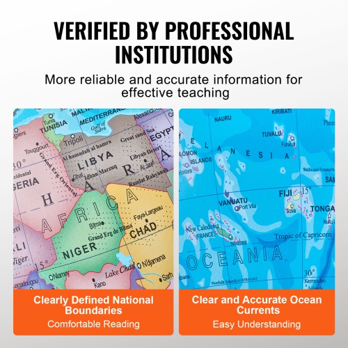 Globe du monde illuminé VEVOR 13&nbsp;po/330,2&nbsp;mm avec support, globe terrestre éducatif avec base en métal robuste stable et carte imprimée HD