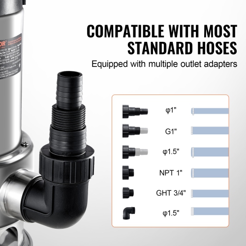 VEVOR 1HP Sump Pump, 4020GPH, 30FT Lift Stainless Steel Submersible Sludge Pump with 26FT Power Cord Automatic ON/OFF Float Switch, Drain Clean/Dirty