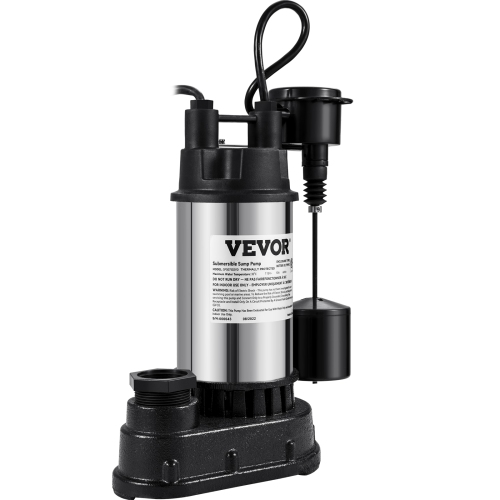 VEVOR 1.5 HP Submersible Cast Iron and Steel Sump Pump, 6000 GPH Submersible Water Pump with Integrated Vertical Float Switch, for Basement Water