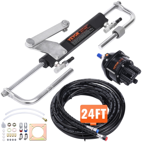 VEVOR  90HP Hydraulic Outboard Steering Kit, Marine Boat Hydraulic Steering System, \w Helm Pump Two-Way Lock Cylinder And 24 Feet Hydraulic Steering