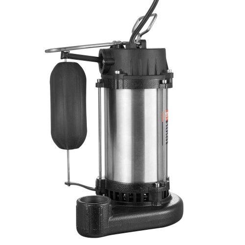 VEVOR 1HP 5770GPH Submersible Sewage Pump, Cast Iron Sewage Water Pump with 34 ft Lift 10 ft Power Cord and Automatic Float Switch, Stainless Steel