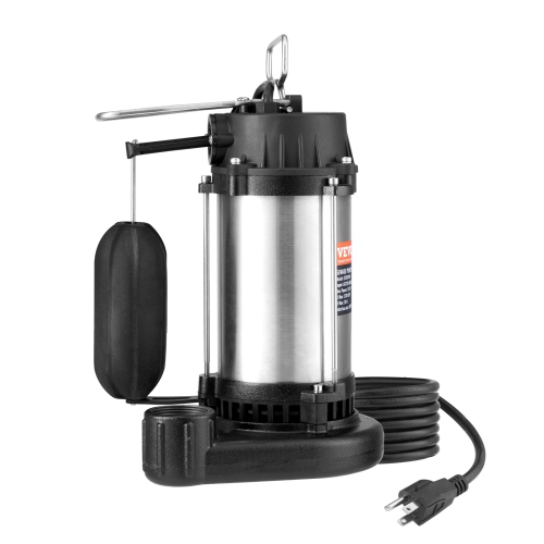 VEVOR 0.5HP 4188GPH Submersible Sewage Pump, Cast Iron Sewage Water Pump with 24&nbsp;ft Lift 10 ft Power Cord and Automatic Float Switch, Stainless