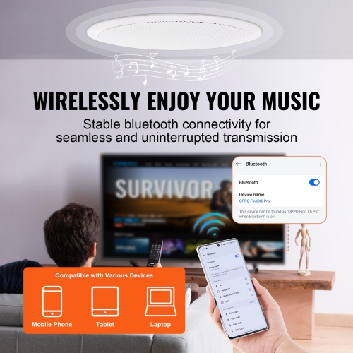 Haut-parleurs de plafond Bluetooth 6,5&nbsp;po VEVOR, 150&nbsp;W, plafond encastré et haut-parleurs encastrables, sensibilité 89&nbsp;dB 8ΩImpedance,