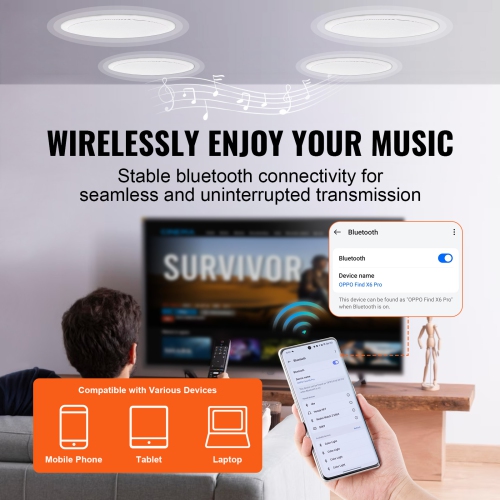 VEVOR 4 PCs 6.5'' Bluetooth in Ceiling Speakers, 150W, Flush Mount Ceiling & in-Wall Speaker System with 8ΩImpedance 89dB Sensitivity, for Home