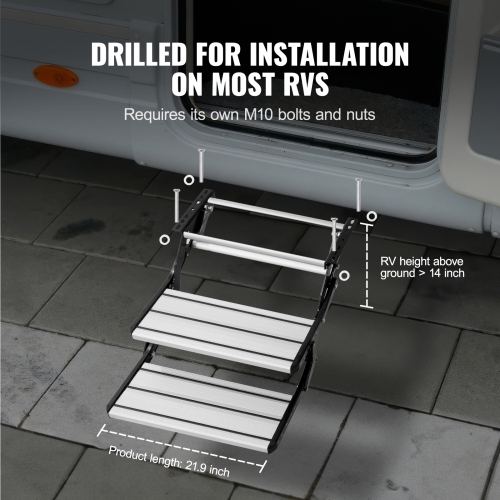 VEVOR 2-Step RV Steps, Manual Retractable RV Stairs, 440 LBS Load Capacity, Aluminum Alloy Steps, Thickened Steel Plate, Non-Slip Steps for Entry and