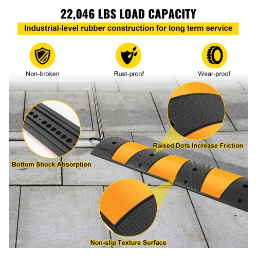 VEVOR 2pcs 6 Feet Rubber Speed Bump Driveway Modular Heavy Duty Speed Bumps 72.4 x 12 x 2.4 Inch Cable Protector Ramp for Garage Gravel Roads Asphalt