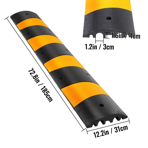 VEVOR 2pcs 6 Feet Rubber Speed Bump Driveway Modular Heavy Duty Speed Bumps 72.4 x 12 x 2.4 Inch Cable Protector Ramp for Garage Gravel Roads Asphalt