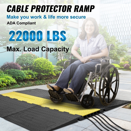 VEVOR 5-Channel Rubber Cable Guard, 22000 lbs per Axle Load Capacity, Durable Cord Protection Ramp with Hinged Lid for Driveway, Speed Control, and