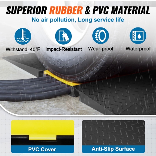 VEVOR 5-Channel Rubber Cable Guard, 22000 lbs per Axle Load Capacity, Durable Cord Protection Ramp with Hinged Lid for Driveway, Speed Control, and
