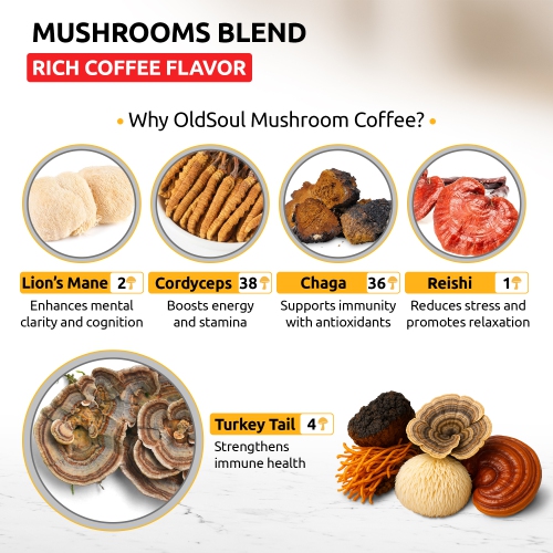 OS-MBC01 Mushroom Black Coffee Blend | 5-Mushroom Formula | Arabica Coffee | Energy, Focus, Immunity | 14 oz