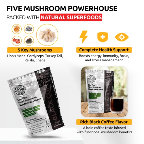 OS-MBC01 Mushroom Black Coffee Blend | 5-Mushroom Formula | Arabica Coffee | Energy, Focus, Immunity | 14 oz