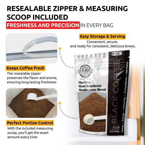 OS-MBC01 Mushroom Black Coffee Blend | 5-Mushroom Formula | Arabica Coffee | Energy, Focus, Immunity | 14 oz