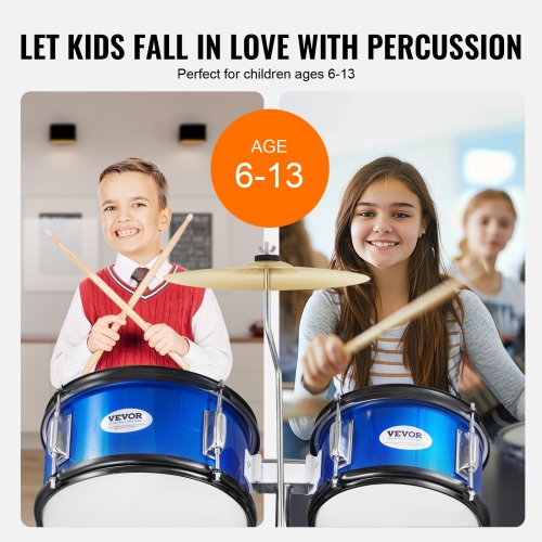 VEVOR 5-Piece Kids Drum Set, 16 in Beginner Full Drum Set with Bass Toms Snare Floor Drum Adjustable Throne Cymbal Hi-Hat Pedal and Two Pairs of