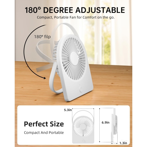 Portable USB Desktop Fan, USB-A Attached Powered Small Personal Fan, 3 Speeds, Hangable Mini Foldable Desktop Fan