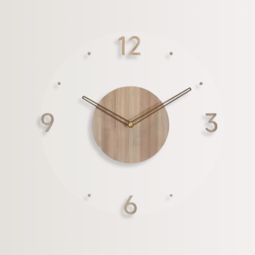 30cm Simple modern wall clock, frosted acrylic and wooden design, silent and tickless battery-powered wall clock, round simple decorative living room