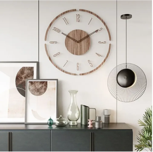 30cm Simple modern wall clock, frosted acrylic and wooden design, silent and tickless battery-powered wall clock, round simple decorative living room