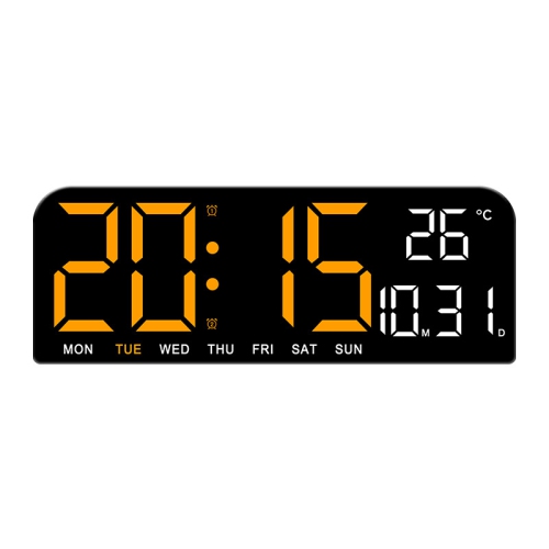 GREEN SCENIC  Modern Digital Wall Clock (Black) - 6 Modes, Temperature/date/week Display, Memory Function Minimalist Led Desktop Clock(Plug-In Model)