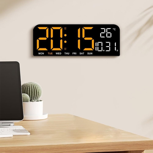 Modern digital wall clock - 6 modes, temperature/date/week display, memory function Minimalist LED desktop clock(Plug-in Model)