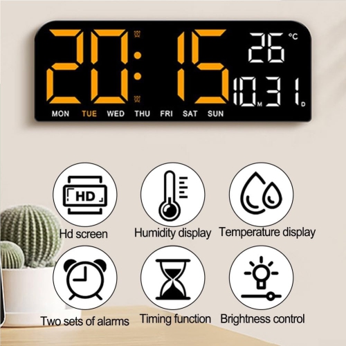 Modern digital wall clock - 6 modes, temperature/date/week display, memory function Minimalist LED desktop clock(Plug-in Model)