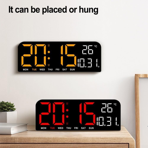 Modern digital wall clock - 6 modes, temperature/date/week display, memory function Minimalist LED desktop clock(Plug-in Model)