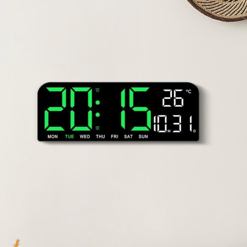 Stylish Black LED alarm clock - large screen, countdown, adjustable brightness and temperature display Minimalist LED desktop clock(Plug-in Model)