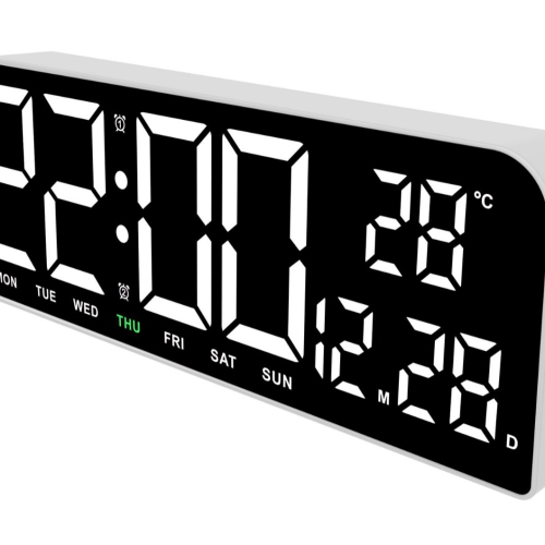 White digital clock - Dual Alarm Clock with Adjustable Brightness and Temperature Display for Home/Office/Kitchen Simple LED Desk Clock(Plug-in Model)