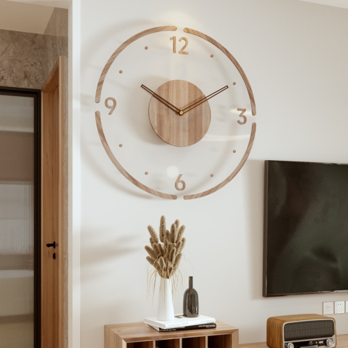 30cm Simple modern wall clock, frosted acrylic and wooden design, silent and tickless battery-powered wall clock, round simple decorative living room